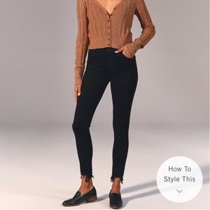 Abercrombie High Rise Super Skinny Ankle Jeans- Blacked with ripped hem